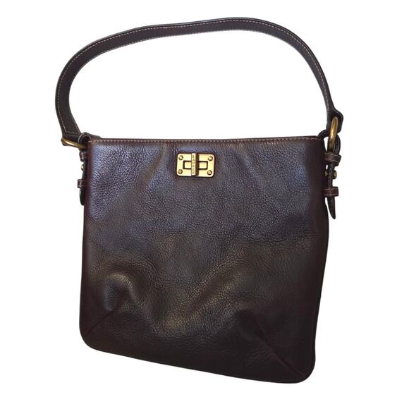 Vintage Lauren Ralph Lauren Dark Brown Y2K Leather PURSE Shoulder Bag Gold - Picture 1 of 10